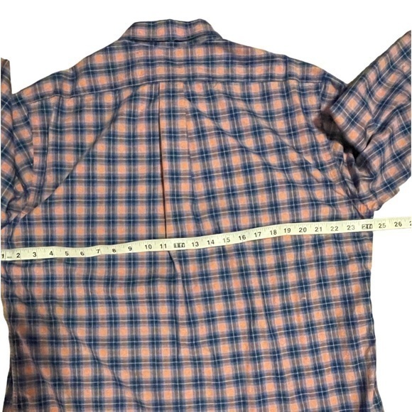 DONALD ROSS Button Down Golf Shirt Blue Orange Plaid Check Large 100% Cotton - Picture 8 of 9